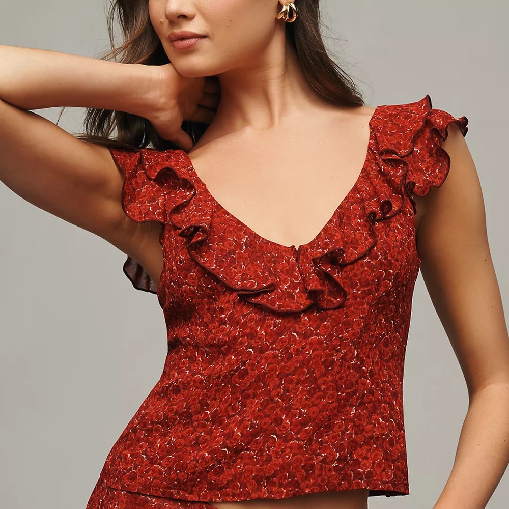 NEW Reformation Cala Top Red Flutter Sleeve Blouse